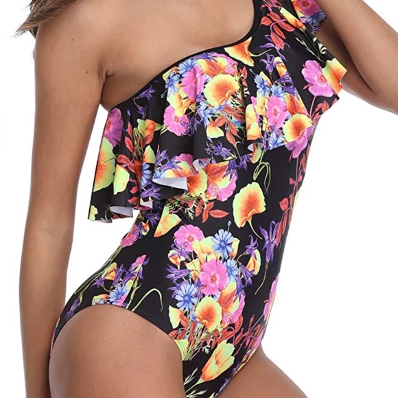 Flower Women’s One Piece Shoulder Swimsuit NWT Black Pink Small - Picture 16 of 16